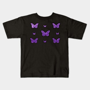 Purple Faux Glitter Butterflies Kids T-Shirt